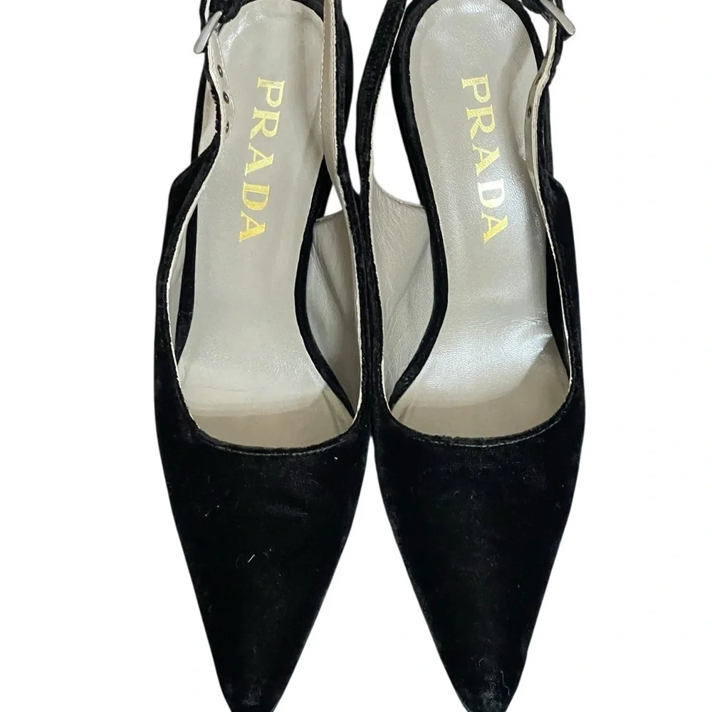Prada‎ Black velvet Slingback wedge Heels size 35.5(5.5)